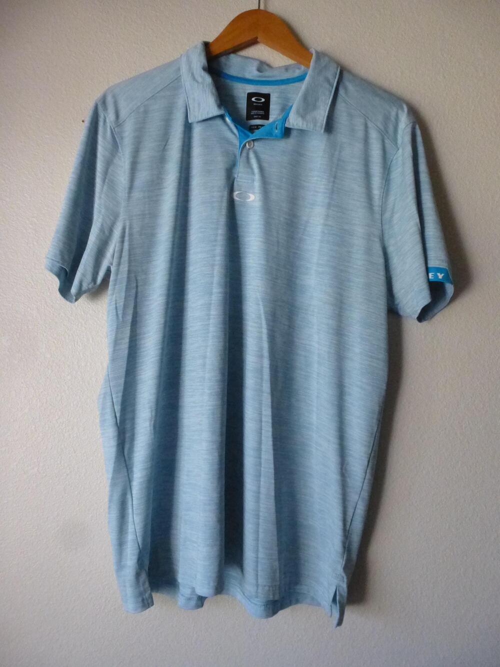 Oakley Polo Shirt Mens XL Blue Heather Golf Performance Short Sleeve O Icon